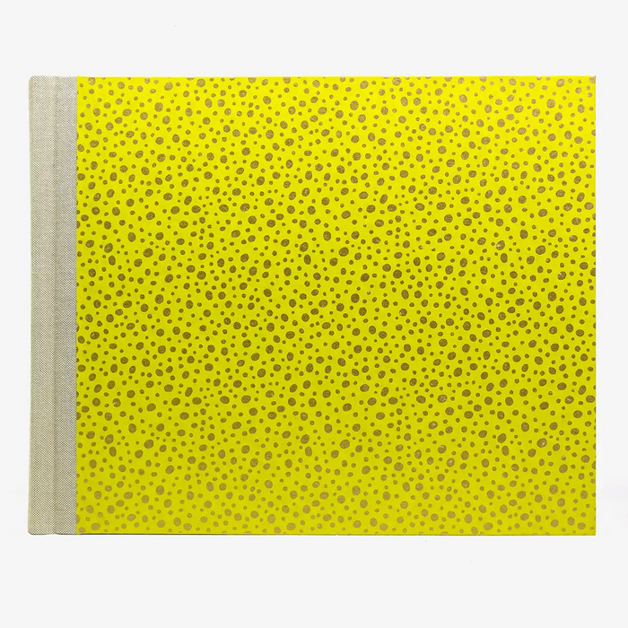 Fotoalbum-24x30cm-60-Seiten-cover-chiyogamiPapier-Motiv-golden-Dots-neongreen-Cover-von-vorn
