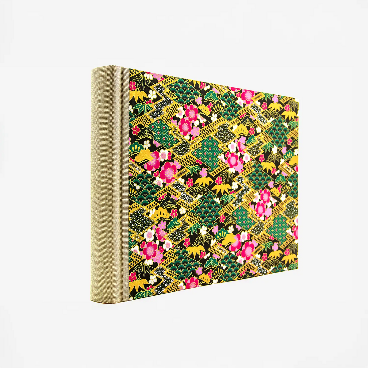 Fotoalbum / 60 Seiten schwarzer / H24xB35cm / Chiyogami-Rauten-gefüllt-mit-Muster-auf-grün