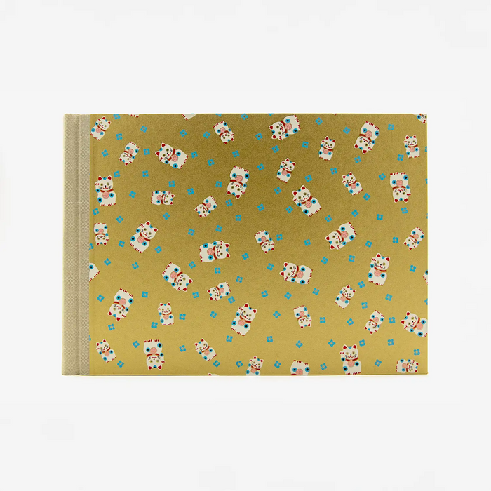 Fotoalbum / 60 Seiten schwarzer / H24xB35cm / Chiyogami-Winkekatze-auf-Gold