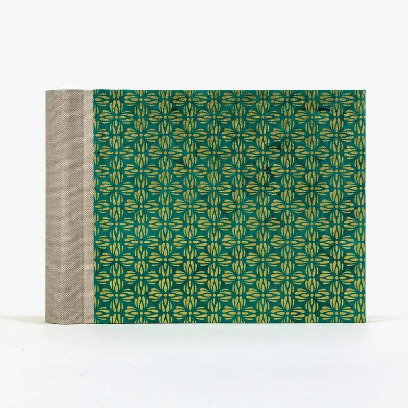 Fotoalbum / H15xB20cm / 100 Seiten / goldene Blumenmuster auf grün