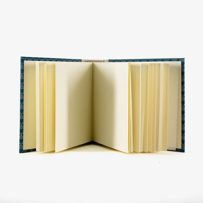 Fotoalbum-Blaupause-60Seiten-creme-15x20cm-mit-Lackpapier-dreiecke-blau-und-beige-dottetd-bezogen-innenansicht