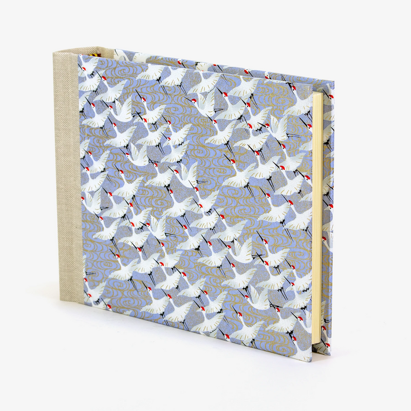Fotoalbum / 60 Seiten creme / H15xB20cm / Chiyogami, Animals-Kraniche-weiß/Flieder