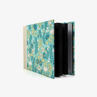 Fotoalbum-Format-15x20cm-60Seiten-schwarzer-Fotokarton-Cover-Chiyogami-Motiv-Floral-Grafisch-auf-Tuerkis-seitlich-von-vorn-2