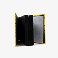 Fotoalbum-Format-15x20cm-60Seiten-schwarzer-Fotokarton-Cover-Chiyogami-Motiv-Polkadots-gold-auf-gelb-seitlich-von-vorn-2