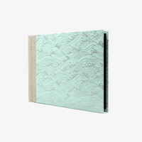 Fotoalbum-Format-15x20cm-60Seiten-schwarzer-Fotokarton-Cover-Chiyogami-Motiv-Welle-Silber-auf-hellblau-seitlich-von-vorn
