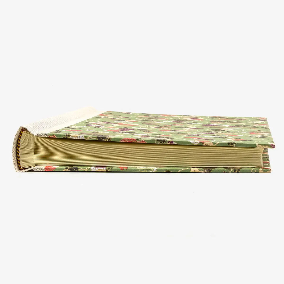 Fotoalbum-Format-24x20cm-60Seiten-creme-Fotokarton-Cover-Chiyogami-Motiv-Weinblaetter-gruen-liegend