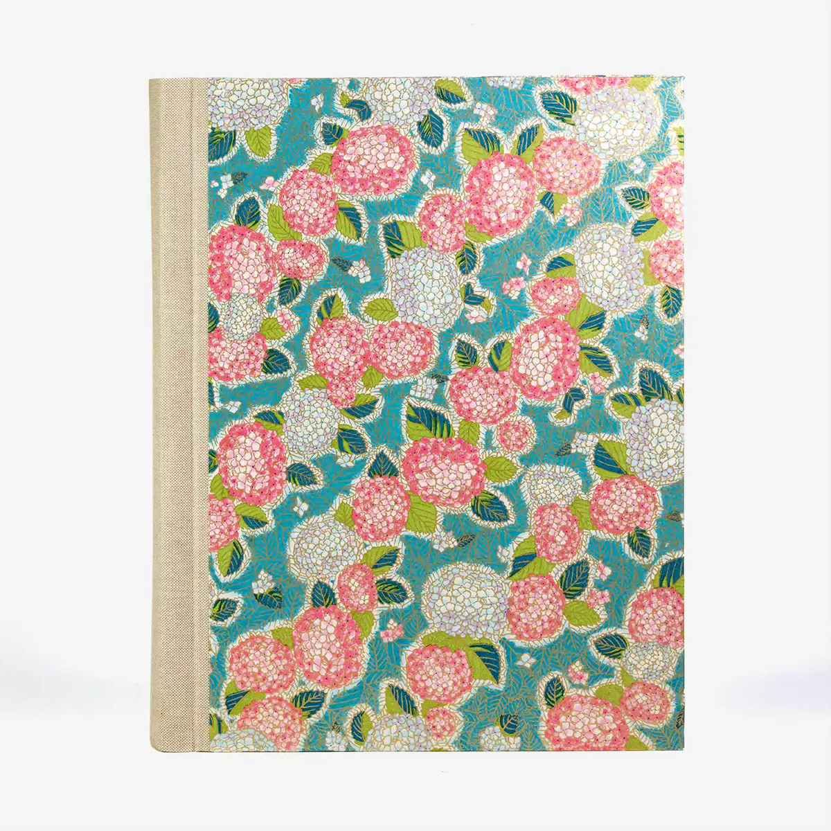 Fotoalbum / H30xB23cm / 60 cremefarbene Seiten  / Chiyogami / Hortensien-petrol