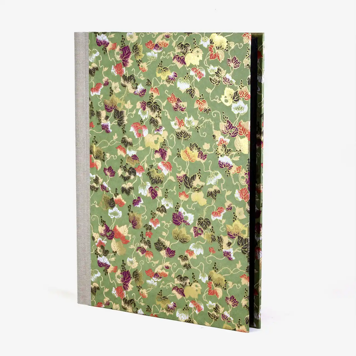 Fotoalbum / H30xB23cm / 60 schwarze Seiten / Chiyogami / Weinblätter grün