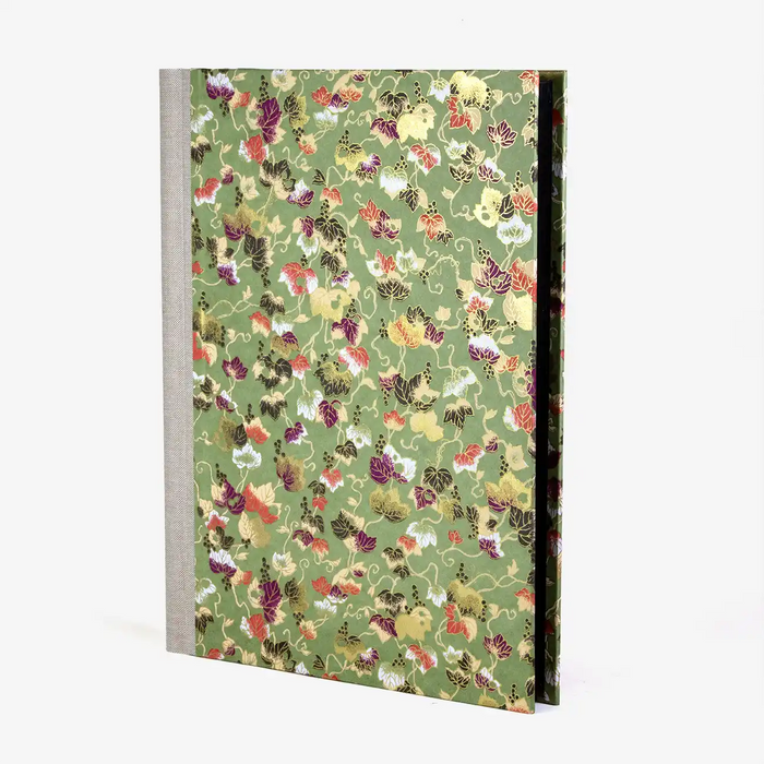 Fotoalbum / H30xB23cm / 60 schwarze Seiten / Chiyogami / Weinblätter grün