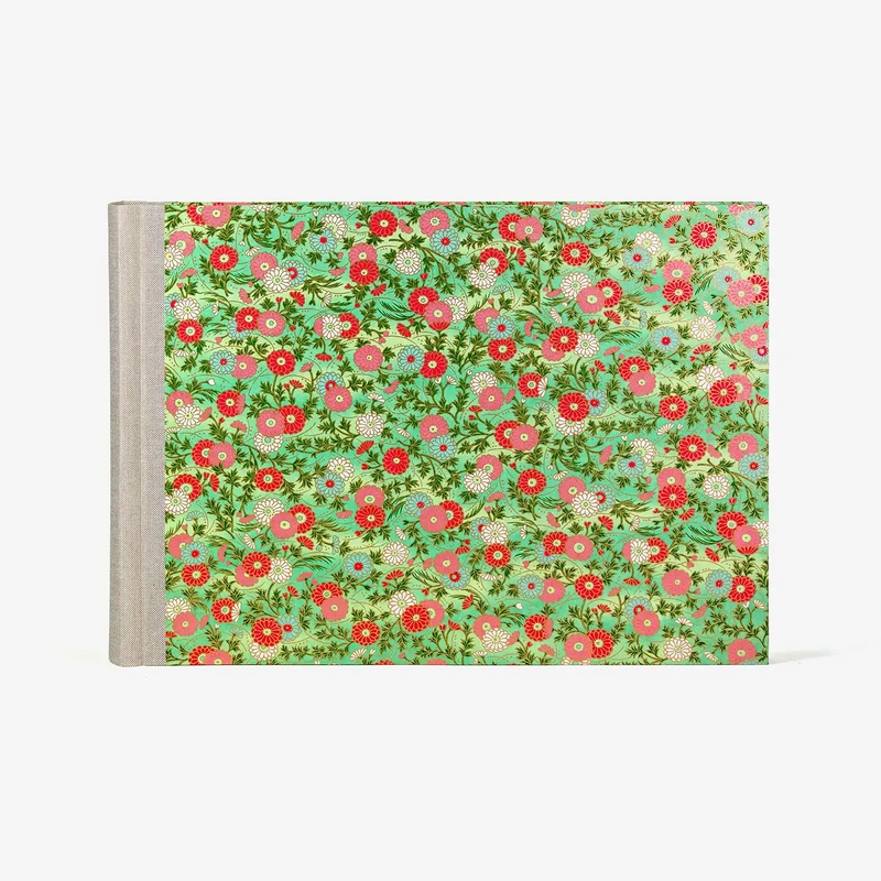 Fotoalbum-Hoehe24cm-mal-Breite-35cm-60-seiten-bezogen-mit-Chiyogami-Bluetenornament-Multicolor-Produktansicht-