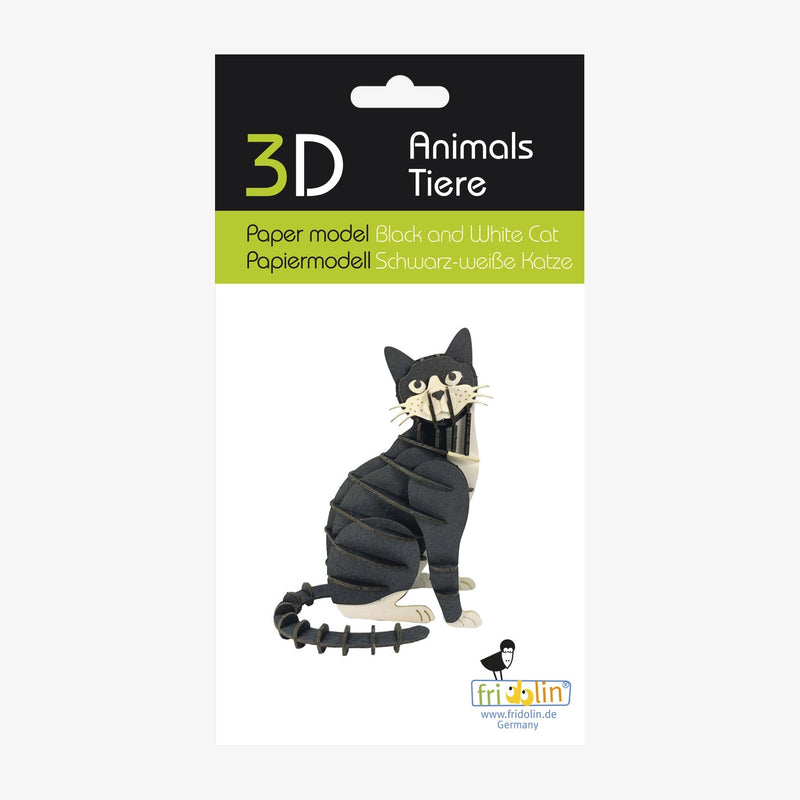 Fridolin-3D-Papiermodell-gelasert-aus-Spezialkarton-KAtze-S-W--Verpackung-ansicht-Vorderansicht
