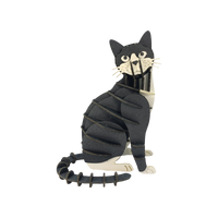 Fridolin-3D-Papiermodell-gelasert-aus-Spezialkarton-KAtze-s-w-Aufgebaut-Produktansicht-ohne-hintergrund
