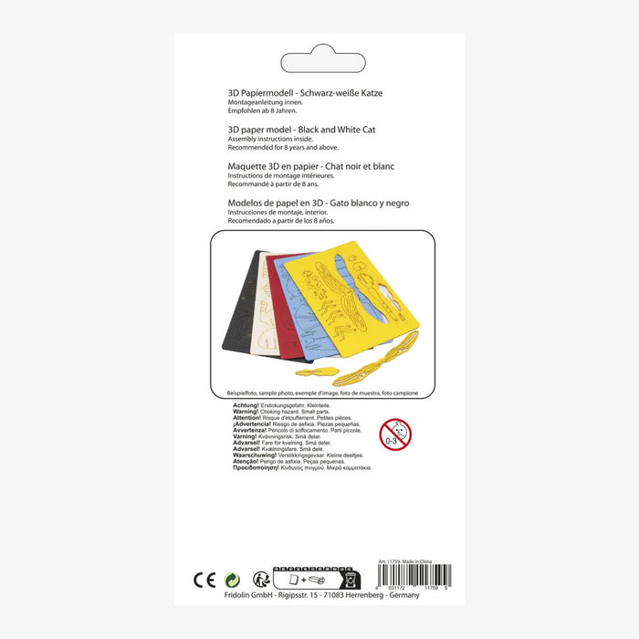 Fridolin-3D-Papiermodell-gelasert-aus-Spezialkarton-schwarz weise KAtze-Verpackung-ansicht-rueckansicht