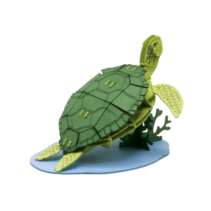 Fridolin-3D-Papiermodell-gelasert-aus-Spezialkarton-Meeresschildkroete-Aufgebaut-Produktansicht-ohne-hintergrund