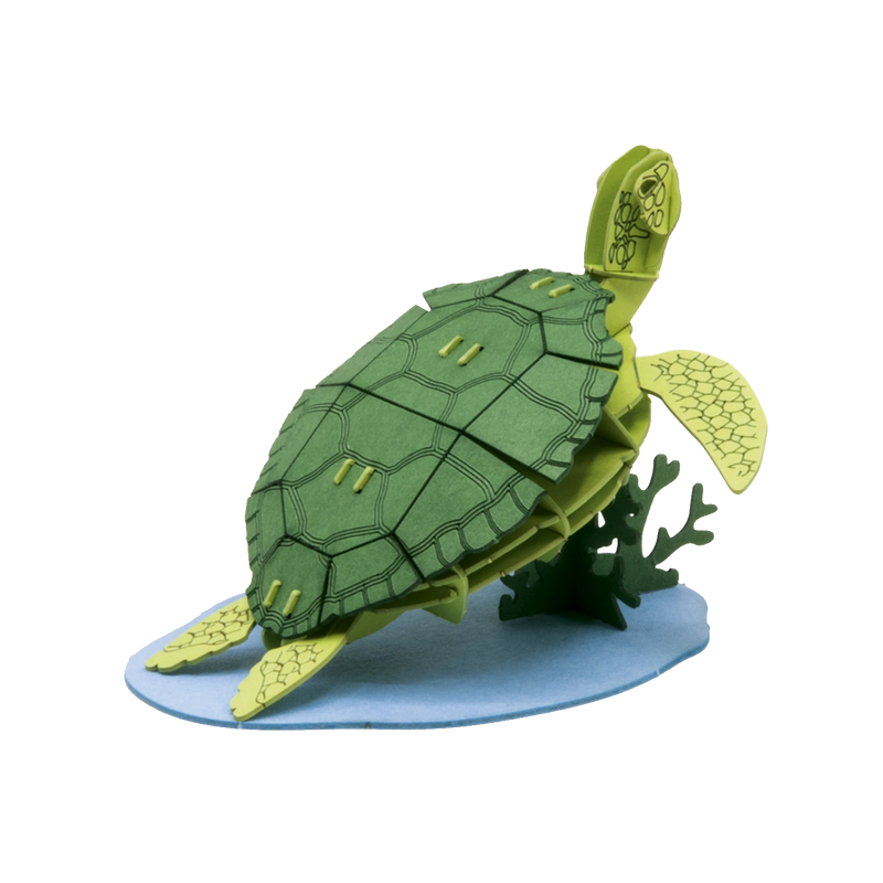 Fridolin-3D-Papiermodell-gelasert-aus-Spezialkarton-Meeresschildkroete-Aufgebaut-Produktansicht-ohne-hintergrund