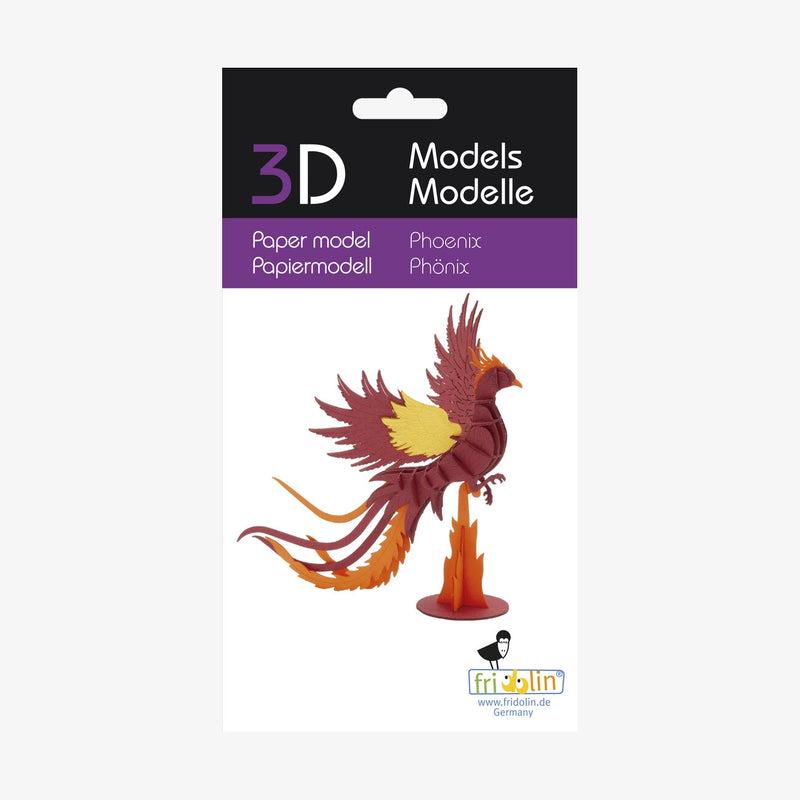 Fridolin-3D-Papiermodell-gelasert-aus-Spezialkarton-Phoenix-Verpackung-ansicht-Vorderansicht