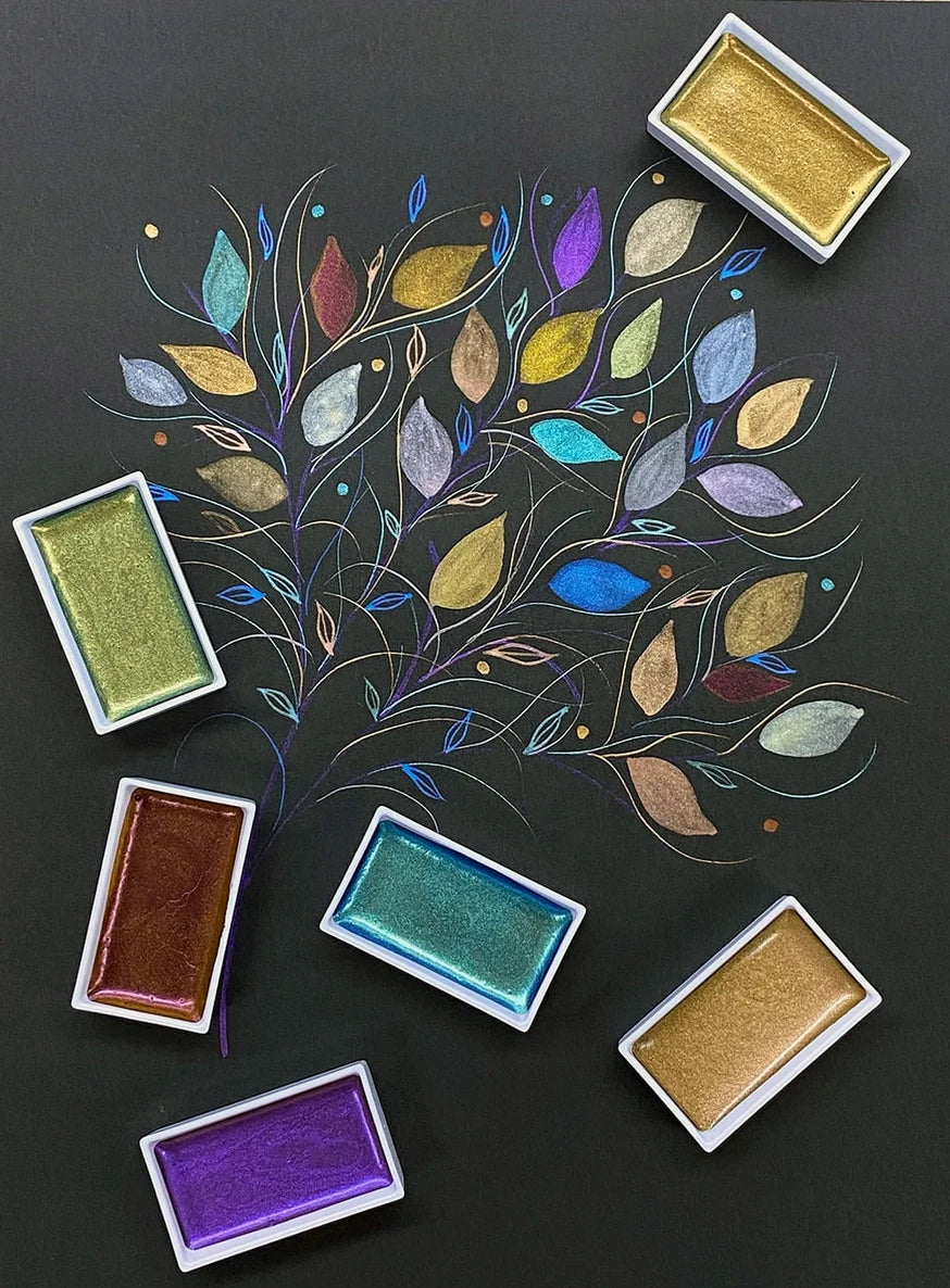 Gansai-Tambi-Aquarellset-24-COLOUR-Set-METALLIC-SET2-limitierte-Auflage-in-luxurioeser-Schwarzen-goldgepraegten-Box-Beispielbild