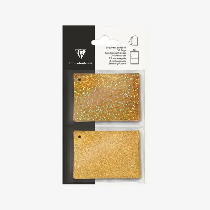 Geschenketiketten holografisch / Glitter, gold - Gold / 10 Etiketten