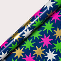 Geschenkpapier-Kelly-Hyatt-3meter-mal-70cm-gerollt-80grm-mit-goldfolie-Christmas-Star-Neon-Navy-Gold-Foiled-Roll-Wrap-Produktansicht-aufgerollt-detailansicht