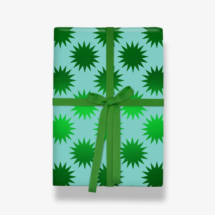 Geschenkpapier-Kelly-Hyatt-3meter-mal-70cm-gerollt-80grm-mit-goldfolie-Frankincense-Starburst-Green-Foil-Roll-Wrap-Produktansicht-als-Geschenkverpackung