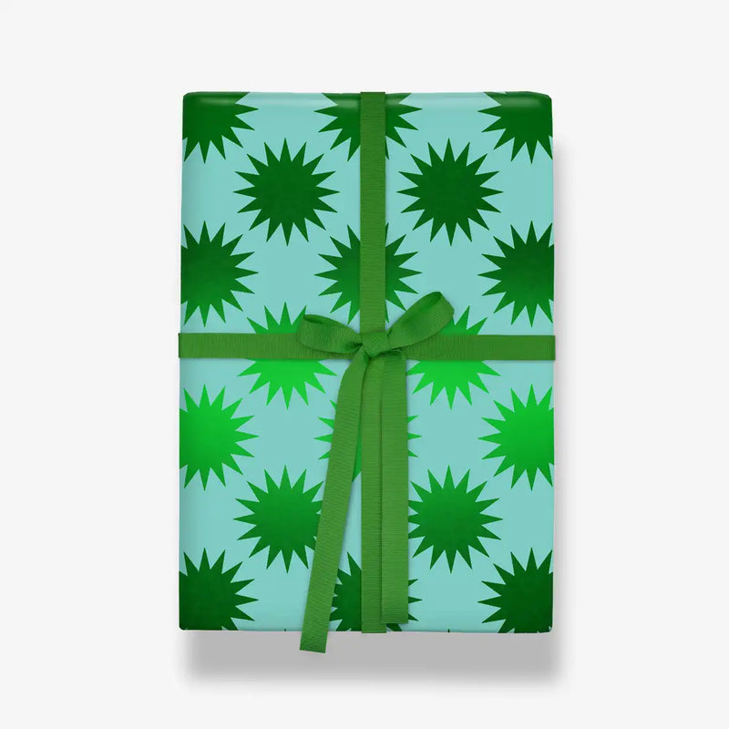 Geschenkpapier-Kelly-Hyatt-3meter-mal-70cm-gerollt-80grm-mit-goldfolie-Frankincense-Starburst-Green-Foil-Roll-Wrap-Produktansicht-als-Geschenkverpackung