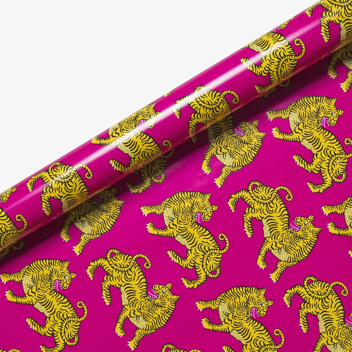 Geschenkpapier-Rolle-3m-70cm-hoch-Designer-Warner-house-Motiv-Bengal-Fuchsia-Majestic-Tiger-aufgerollt