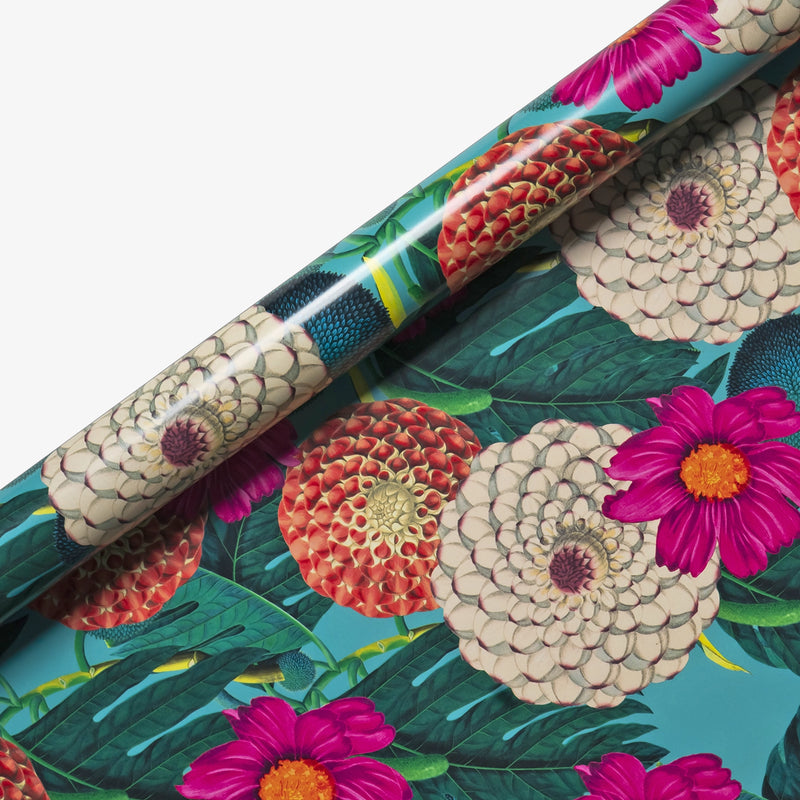Geschenkpapier-Rolle-Format-70x300cm-Kew-Gardens-Botanic-Dahlia-Floral-Produktansicht-Bogen-aufgerollt-detailansicht