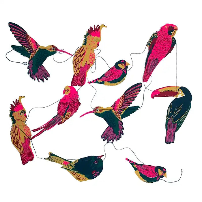 Girlande / tropischen Vögel / 3m / Handsiebdruck / Baumwollpapier