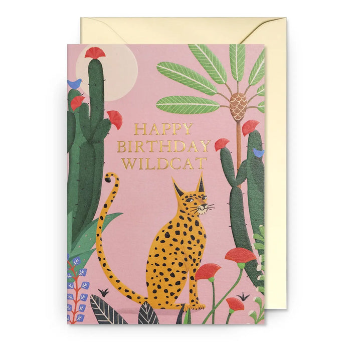 Grusskarte / Greeting Card / Carrie May / Happy Birthday Wildcat Jungle Leopard