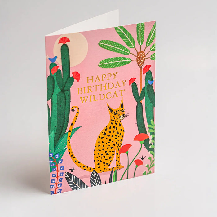 Grusskarte / Greeting Card / Carrie May / Happy Birthday Wildcat Jungle Leopard