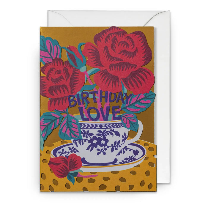 Grusskarte / Greeting Card / Hannah Werning / A Cup of Birthday Love / Floral Laser Card