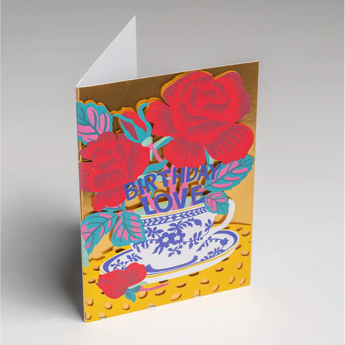 Grusskarte / Greeting Card / Hannah Werning / A Cup of Birthday Love / Floral Laser Card