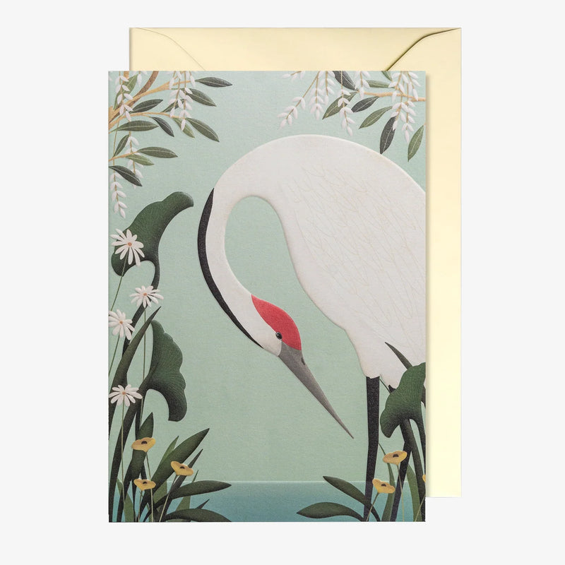Grusskarte-Klappkarte-A6-Lagom-Grusskarte-Carrie-May-White-Crane-Produktansicht-mit-umschlag