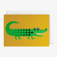 Grusskarte-Klappkarte-A6-Lagom-Grusskarte-Ingela-P-Arrhenius-Happy-Crocodile-Produktansicht-mit-Umschlag