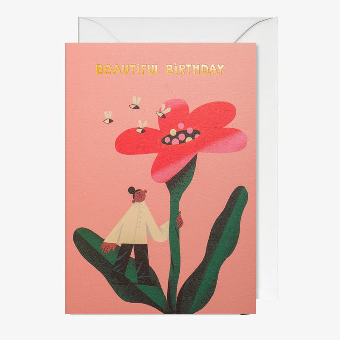 Grusskarte-Klappkarte-A6-Lagom-Grusskarte-TaniaYakunova-Pink-Flower-Text-Beautiful-Birthday-Produktansicht-1
