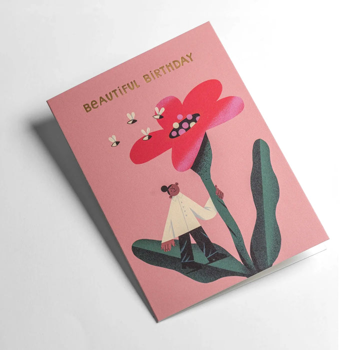 Grusskarte-Klappkarte-A6-Lagom-Grusskarte-TaniaYakunova-Pink-Flower-Text-Beautiful-Birthday-Produktansicht-2