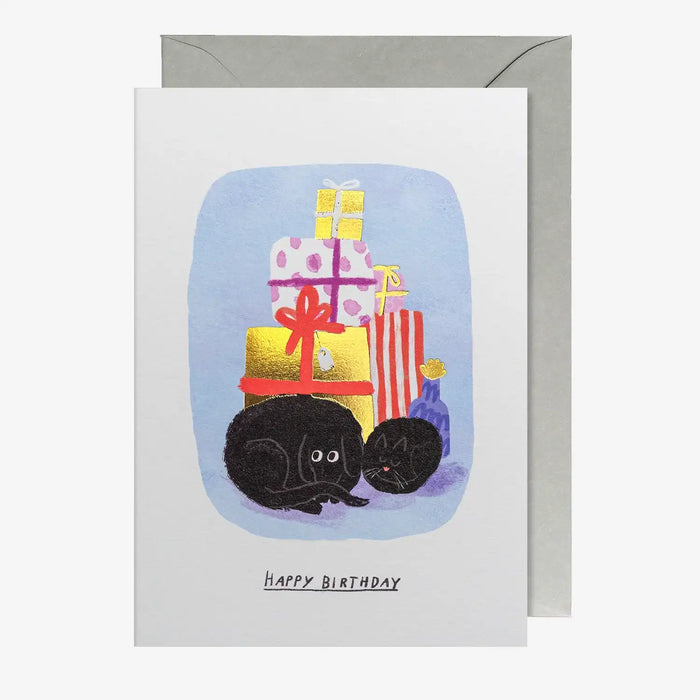 Grusskarte-mit-umschlag-format-Dog-_-Cat-Presents-A6-von-John-Bond-text-Happy-Birthday-Produktansicht