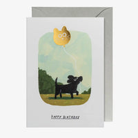Grusskarte-mit-umschlag-format-Dog-with-Cat-Balloon-A6-von-John-Bond-text-Happy-Birthday-Produktansicht