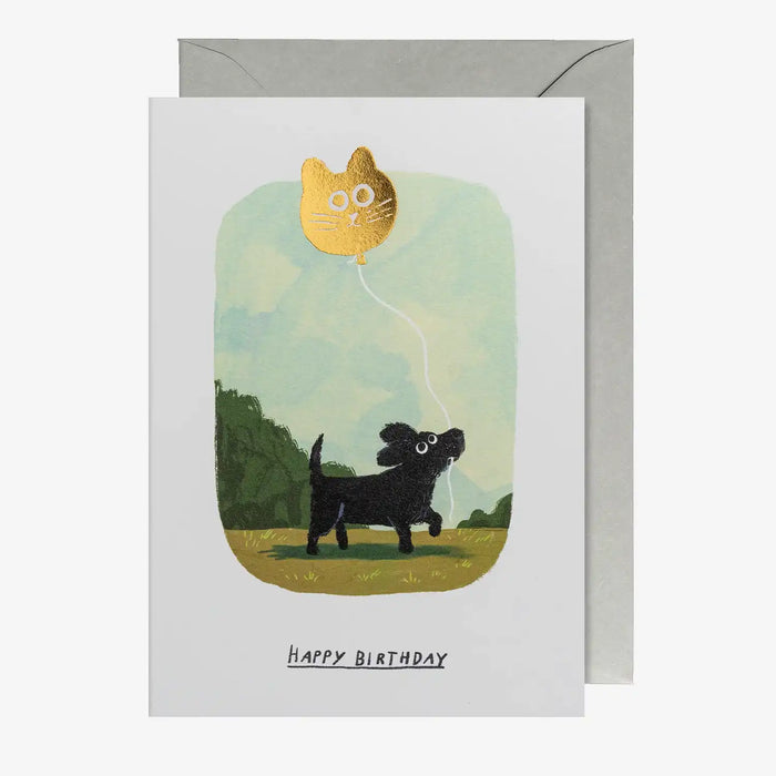 Grusskarte-mit-umschlag-format-Dog-with-Cat-Balloon-A6-von-John-Bond-text-Happy-Birthday-Produktansicht