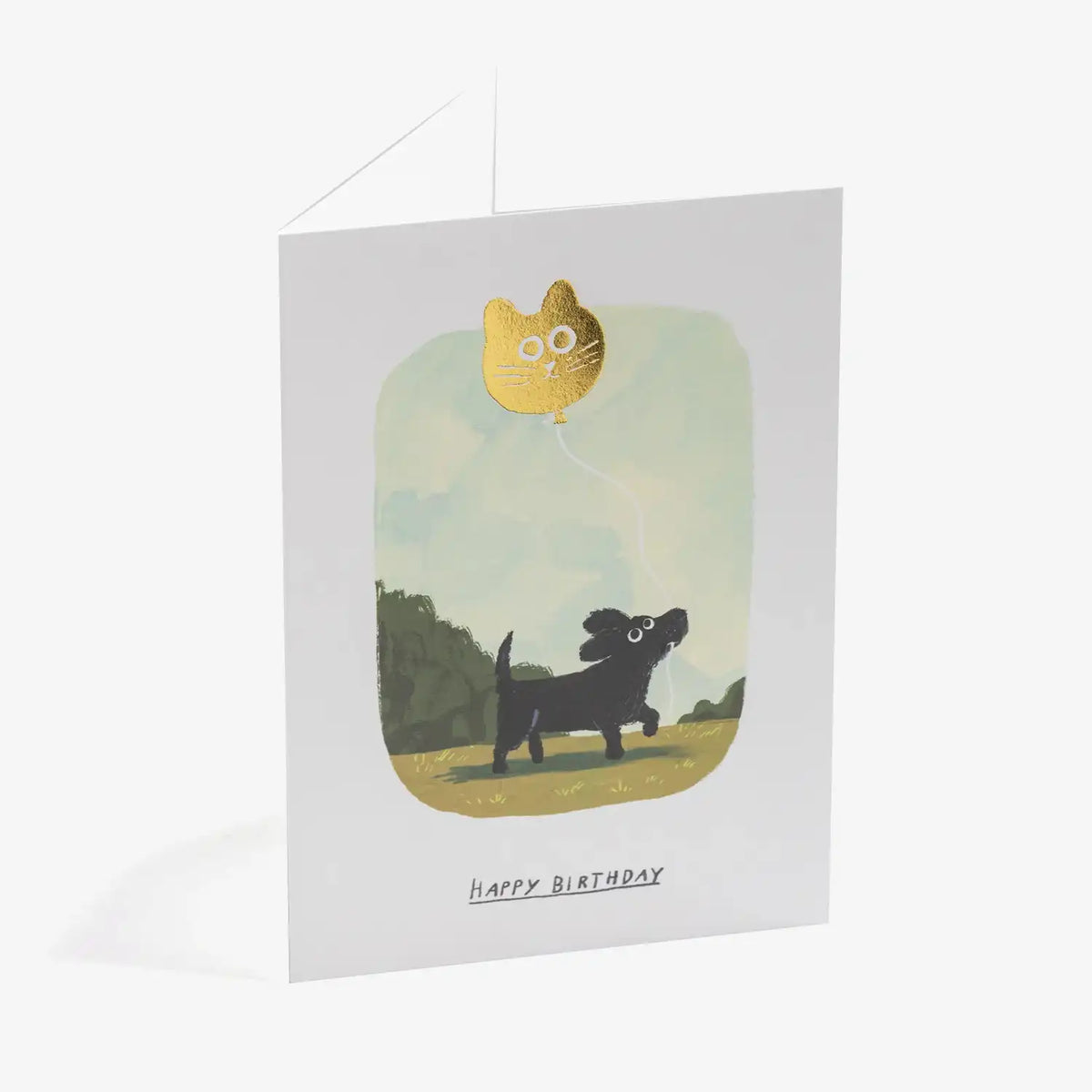 Grusskarte_-format-Dog-_with_-Cat-_Balloon-A6-von-John-Bond_-text-Happy-Birthday-_Produktansicht-1