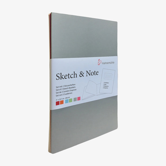 Hahnemuehle-Sketch-und-Notes-2Hefte-A4-grey-Bundel-Produktansicht-cover-vorn-seitlich