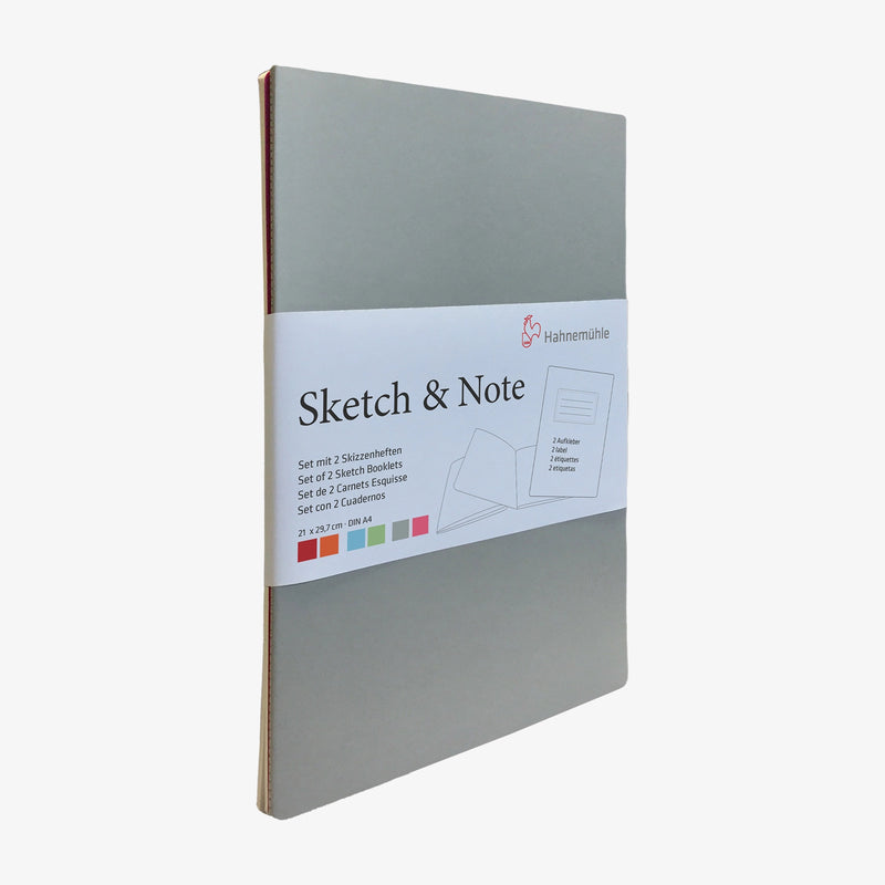 Hahnemuehle-Sketch-und-Notes-2Hefte-A4-grey-Bundel-Produktansicht-cover-vorn-seitlich