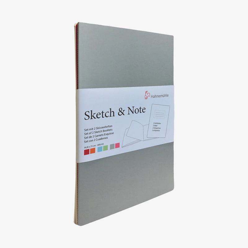 Hahnemuehle-Sketch-und-Notes-2Hefte-A5-grey-Bundel-Produktansicht-cover-vorn-seitlich
