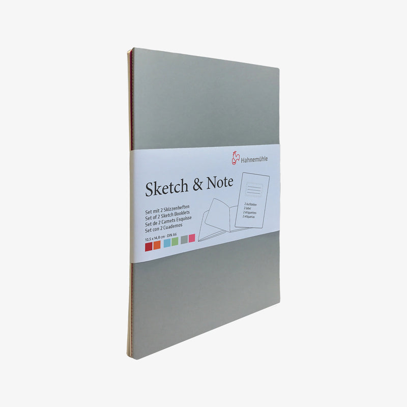 Hahnemuehle-Sketch-und-Notes-2Hefte-A6-grey-Bundel-Produktansicht-cover-vorn-seitlich