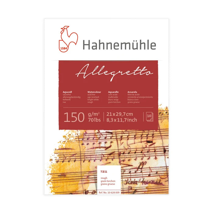 Hahnemühle / Allegretto / Aquarellblock / 150g/m² / A5 / A4 / 10 Blatt / hellweiß / fein rau
