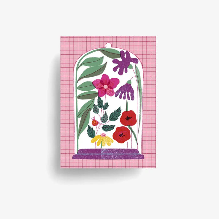 Jung-wie-Alt-Postkarte-A6-Blumen-unter-glas-Produktansicht