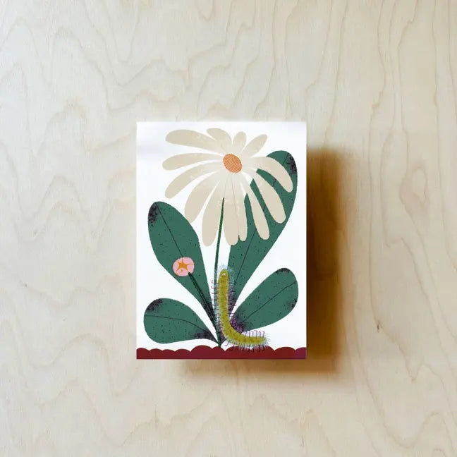 Postkarte / Blume mit Tausendfüßler