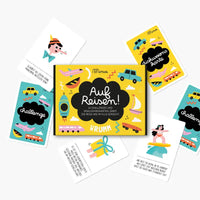 KArtenspiel-auf-reisen-vom-minusverlag-sprache-deutsch-64-Karten-verpackung-produktansicht-von-oben-mit-inhalt