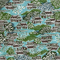 KAtazome-Shi-Bogen-Ausschnitt-Motiv-Dorf-Blau-Braun-Gruen-2