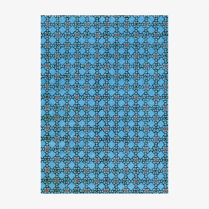 KAtazome-Shi-Bogen-Ausschnitt-Motiv-Geometrisch-Motiv-abstrakte-Blumen-blau